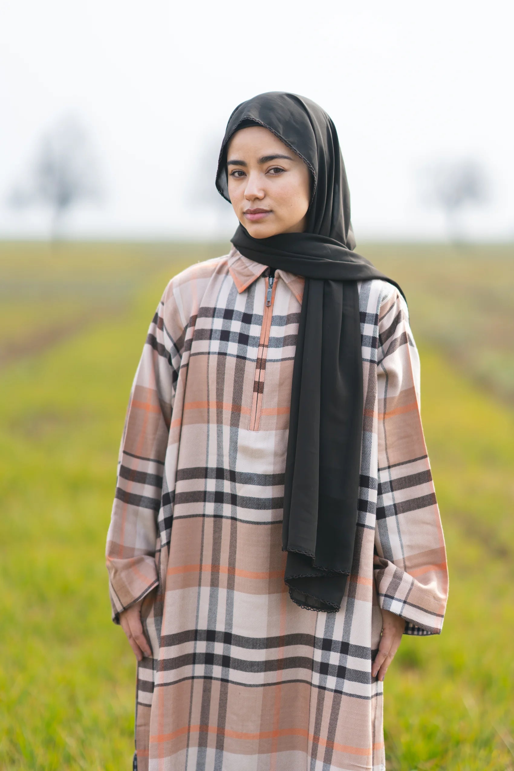 Light Almond Checked kashmiri Traditional female winter Pheran
