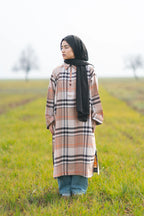 Light Almond Checked kashmiri Traditional female winter Pheran
