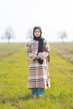 Light Almond Checked kashmiri Traditional female winter Pheran
