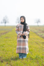 Light Almond Checked kashmiri Traditional female winter Pheran
