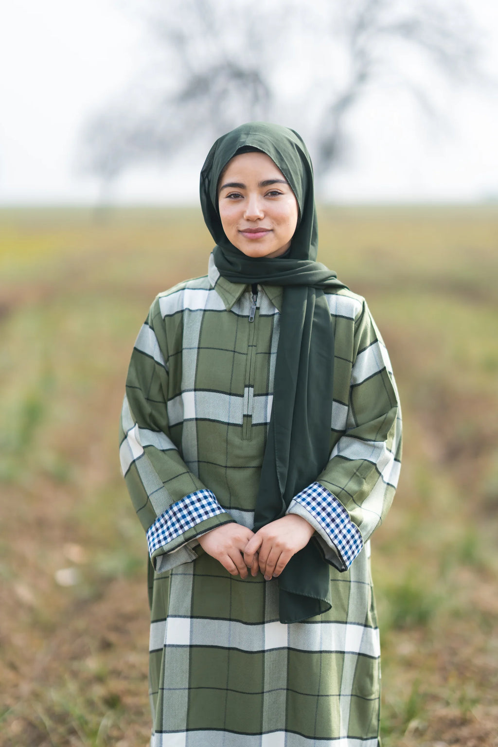 Moss Green Checked kashmiri Traditional female winter  Pheran
