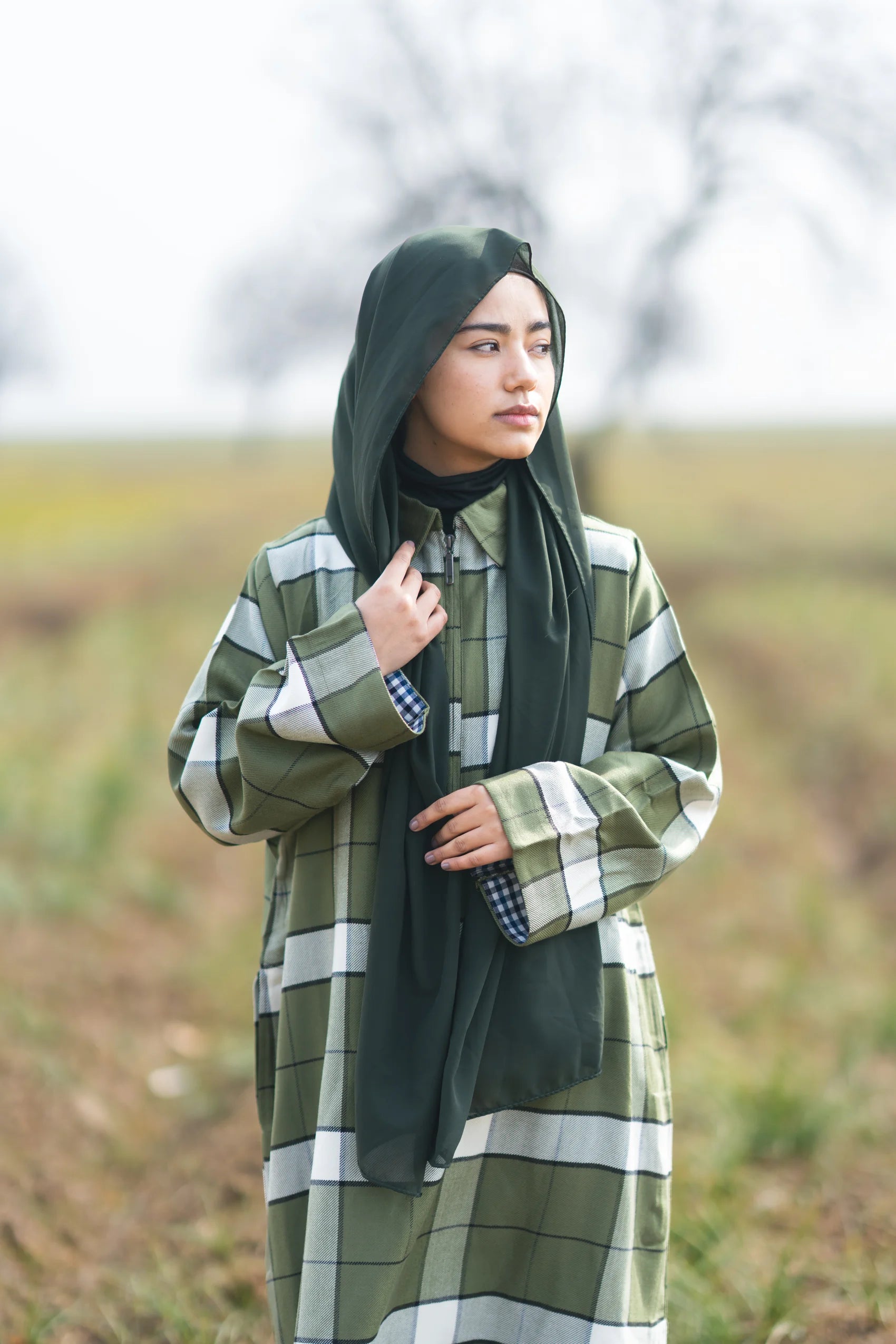 Moss Green Checked kashmiri Traditional female winter  Pheran
