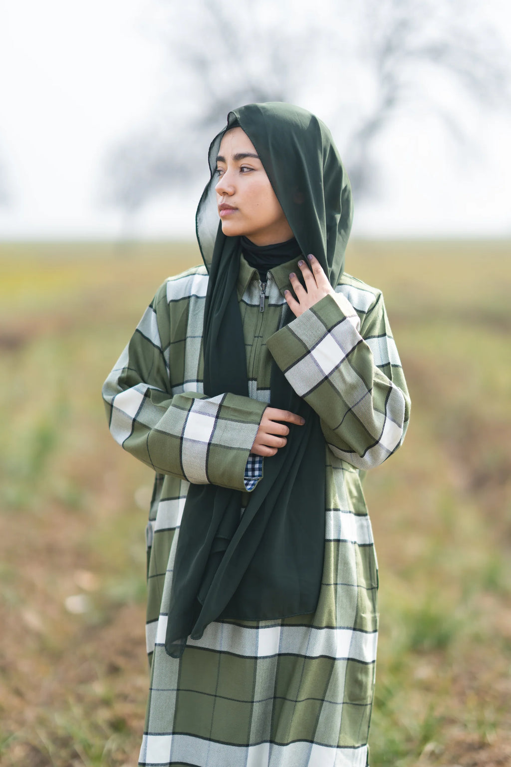 Moss Green Checked kashmiri Traditional female winter  Pheran
