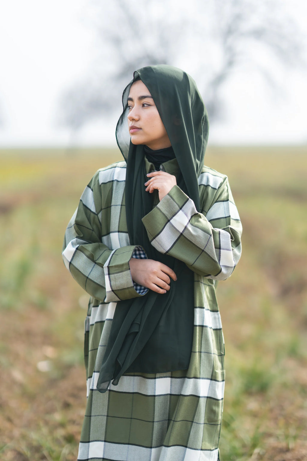 Moss Green Checked kashmiri Traditional female winter  Pheran
