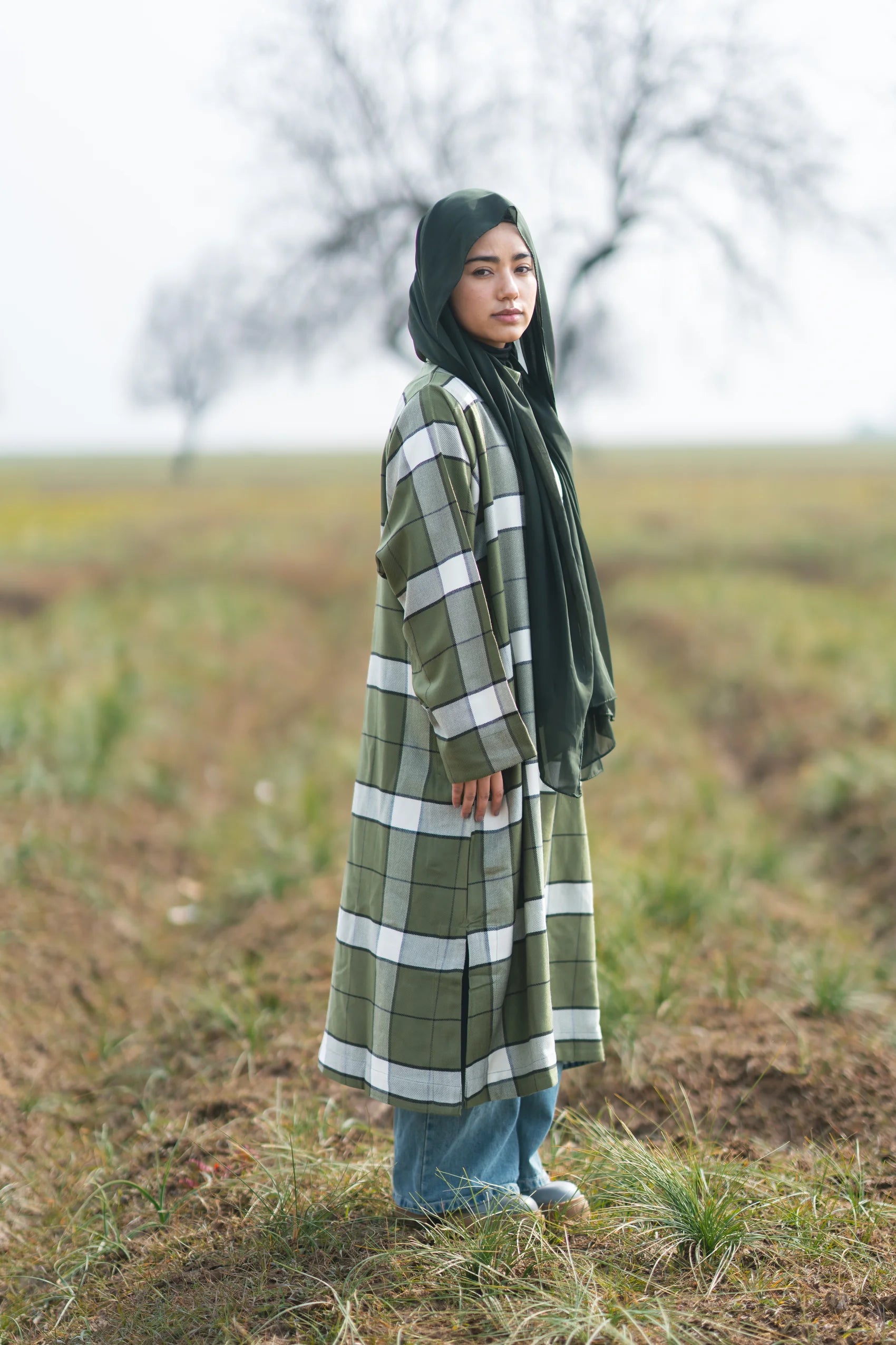 Moss Green Checked kashmiri Traditional female winter  Pheran
