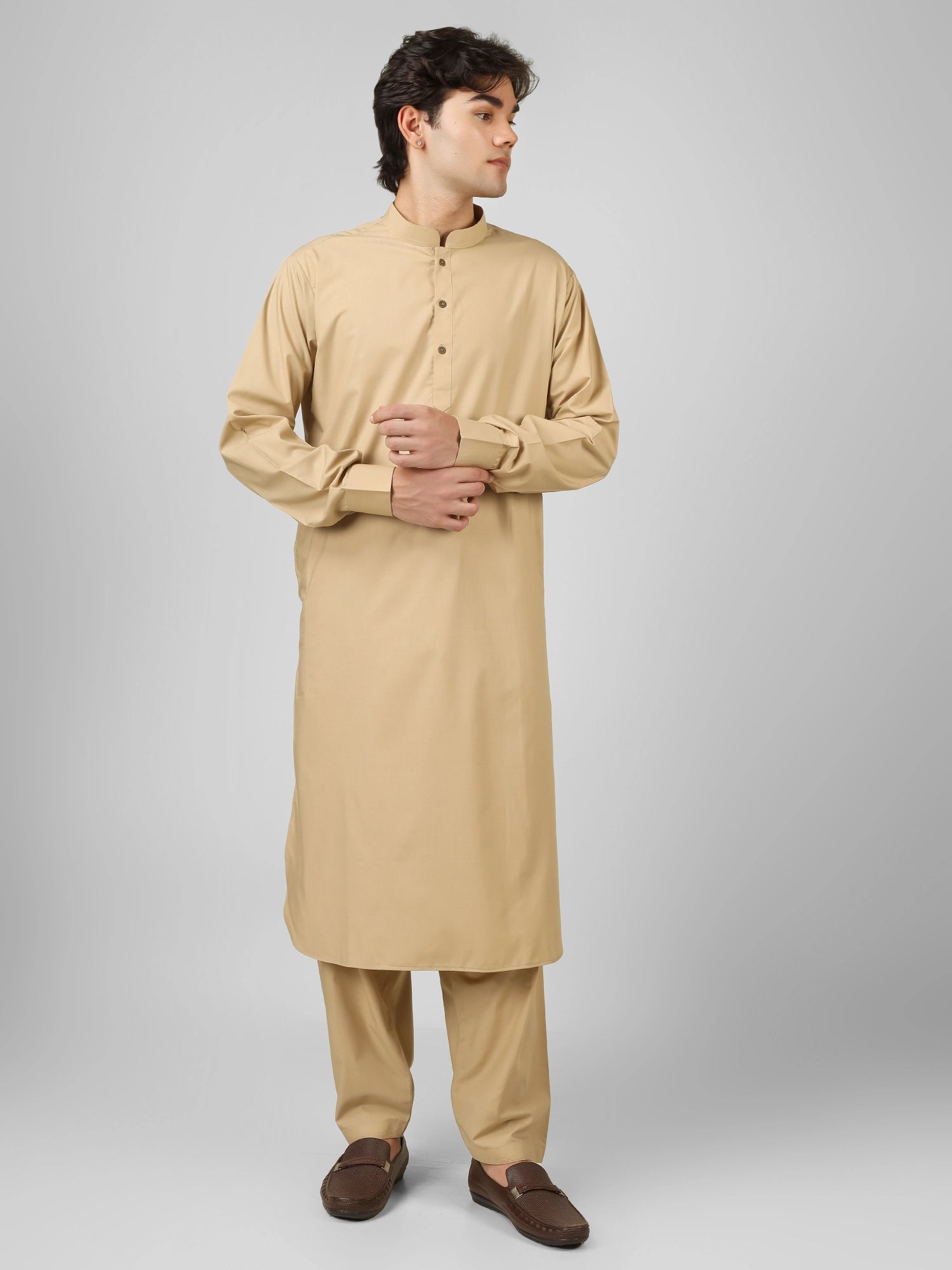 Rasheiq Flax Cream Kameez Shalwar