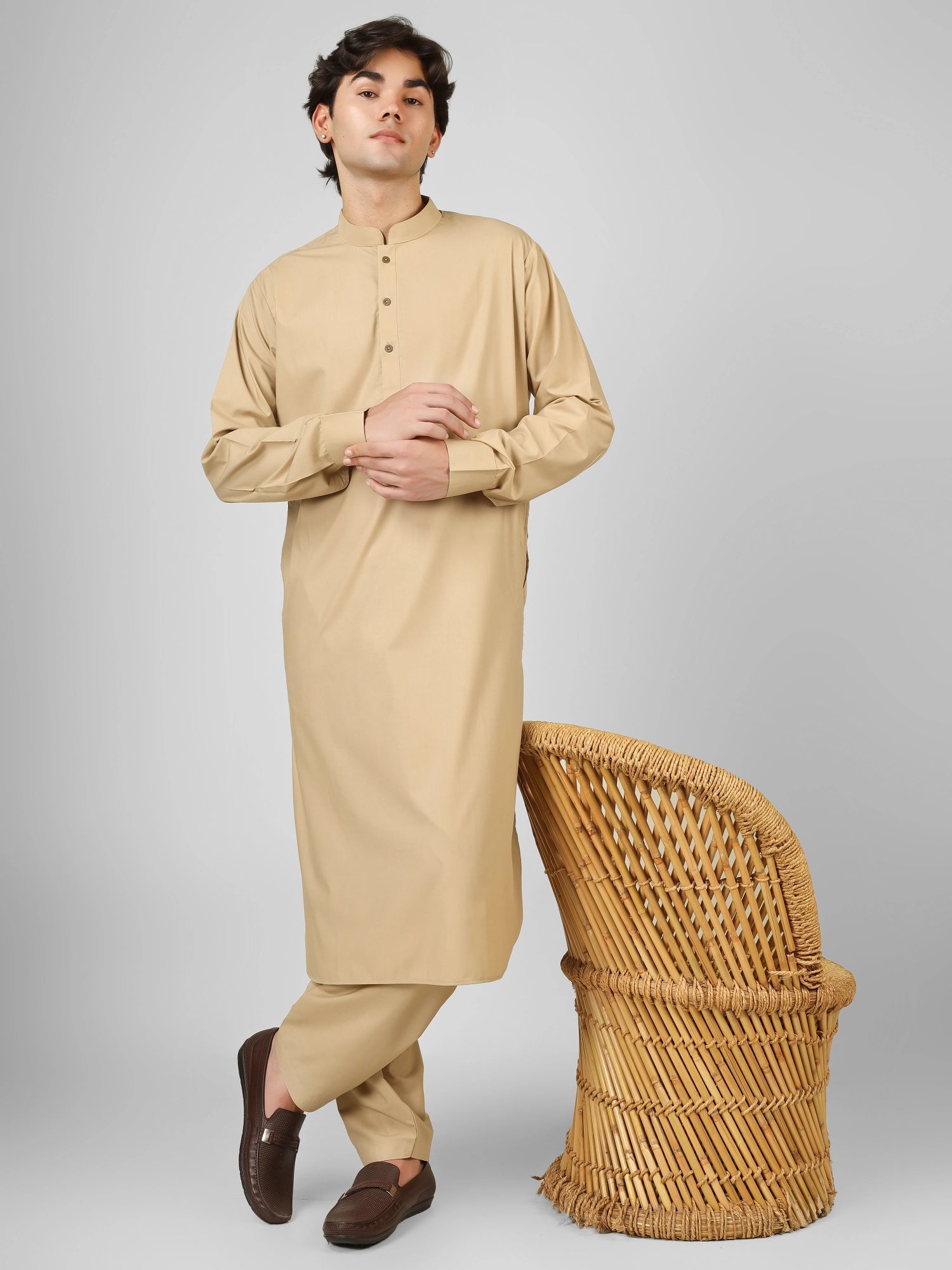 Rasheiq Flax Cream Kameez Shalwar