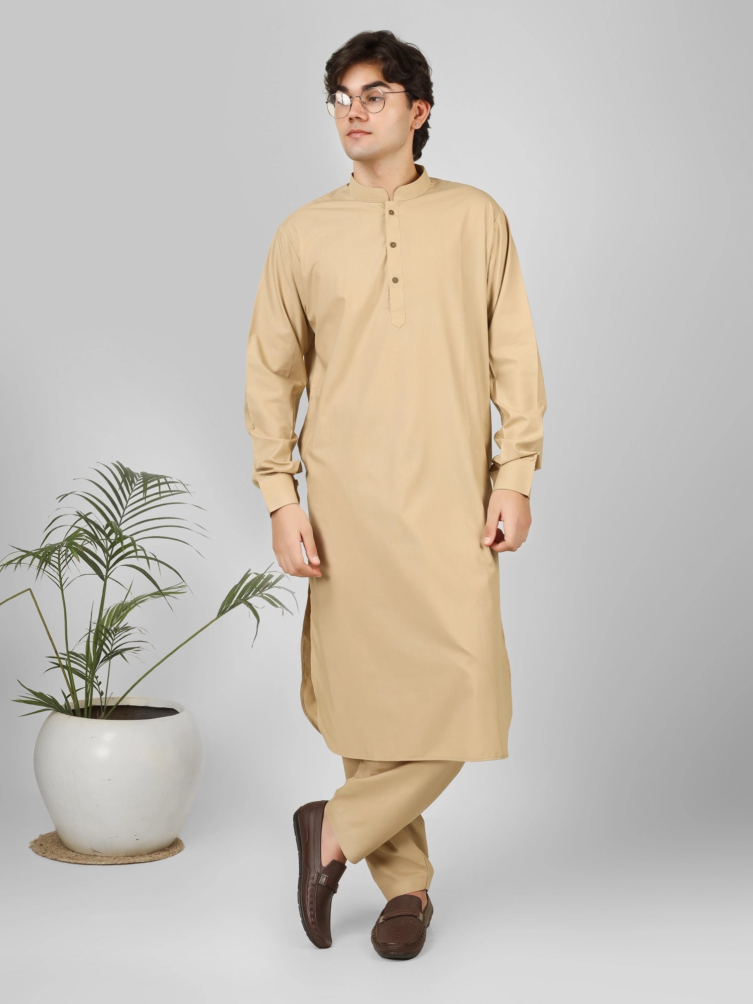 Rasheiq Flax Cream Kameez Shalwar