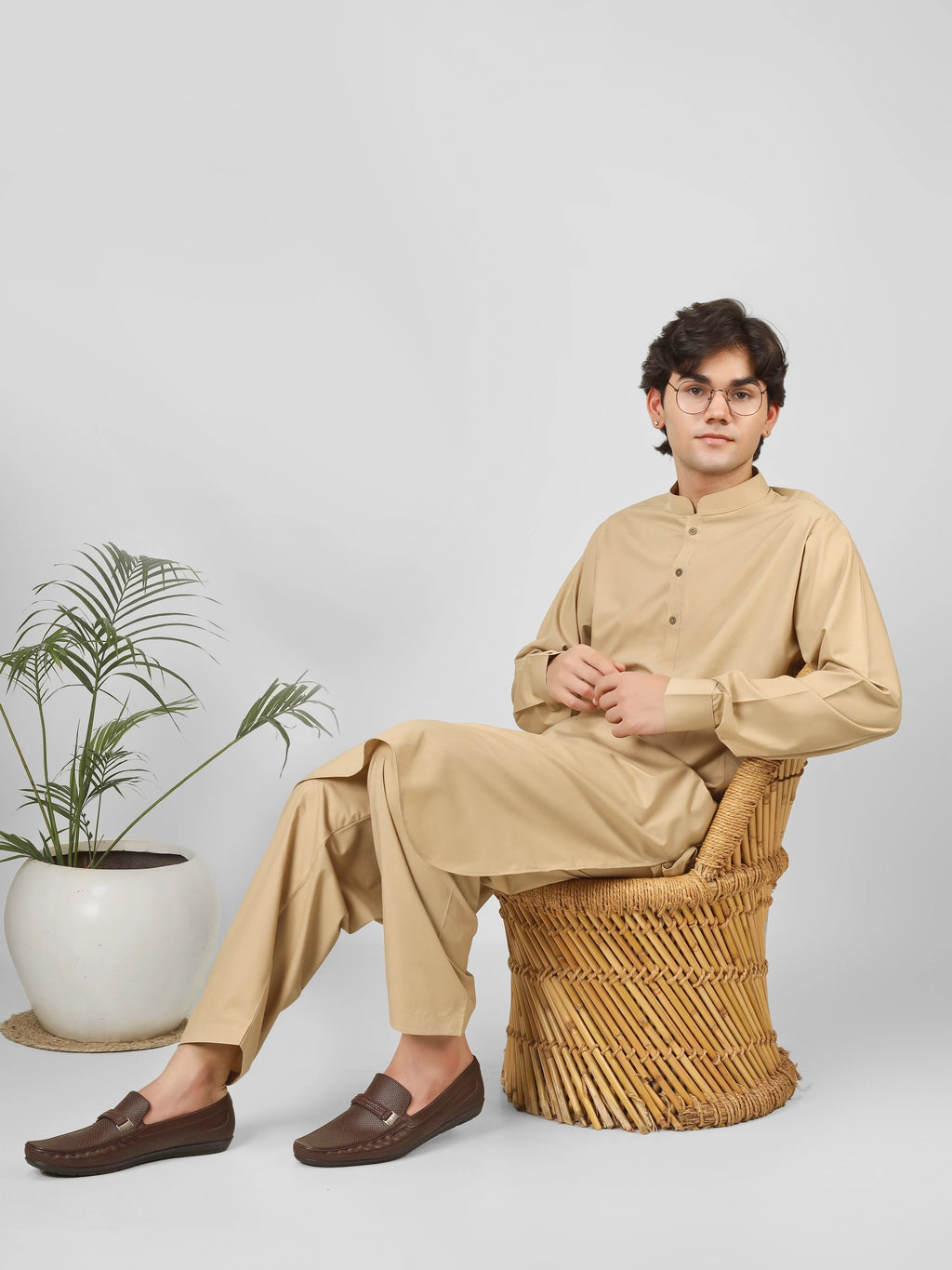 Rasheiq Flax Cream Kameez Shalwar