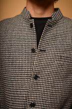 Grey With Black Mini Houndstooth Woollen Waistcoat