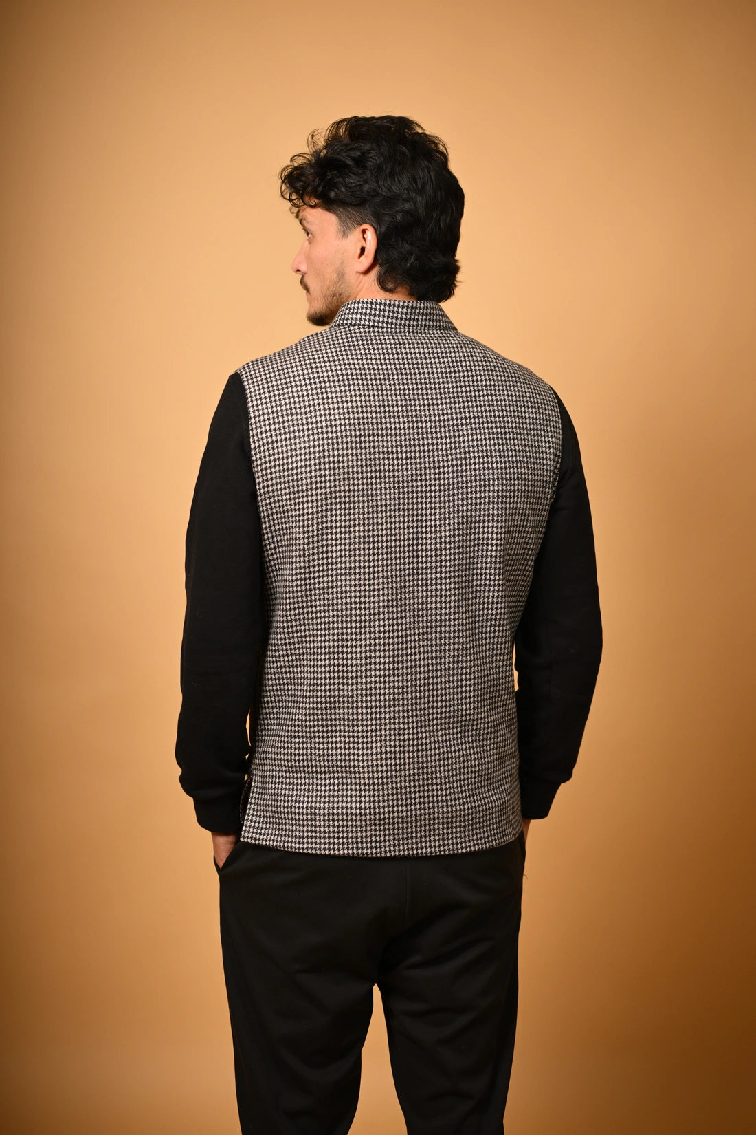 Grey With Black Mini Houndstooth Woollen Waistcoat