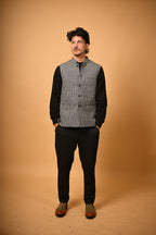Grey With Black Mini Houndstooth Woollen Waistcoat
