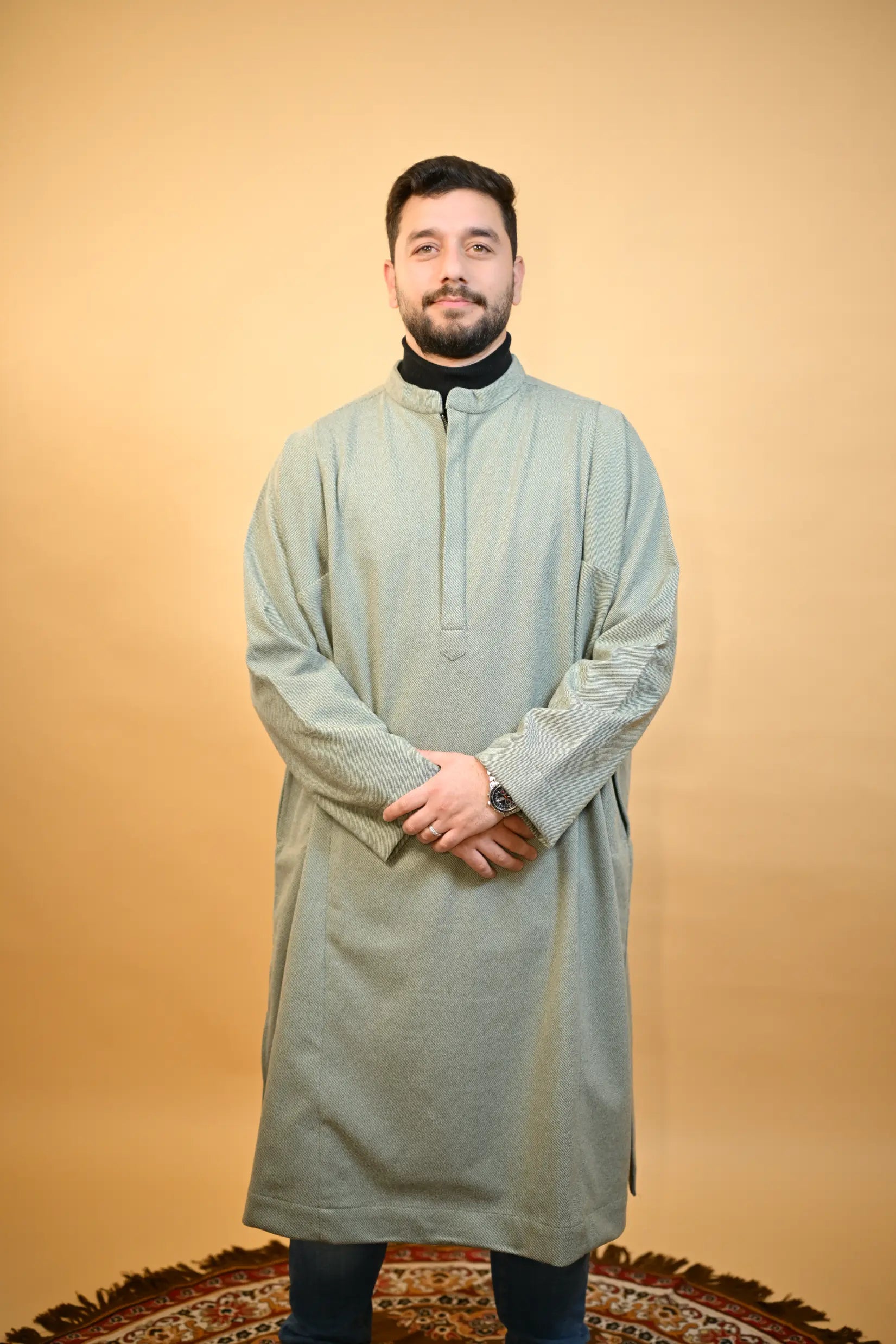 Green Herringbone Kashmiri Pheran