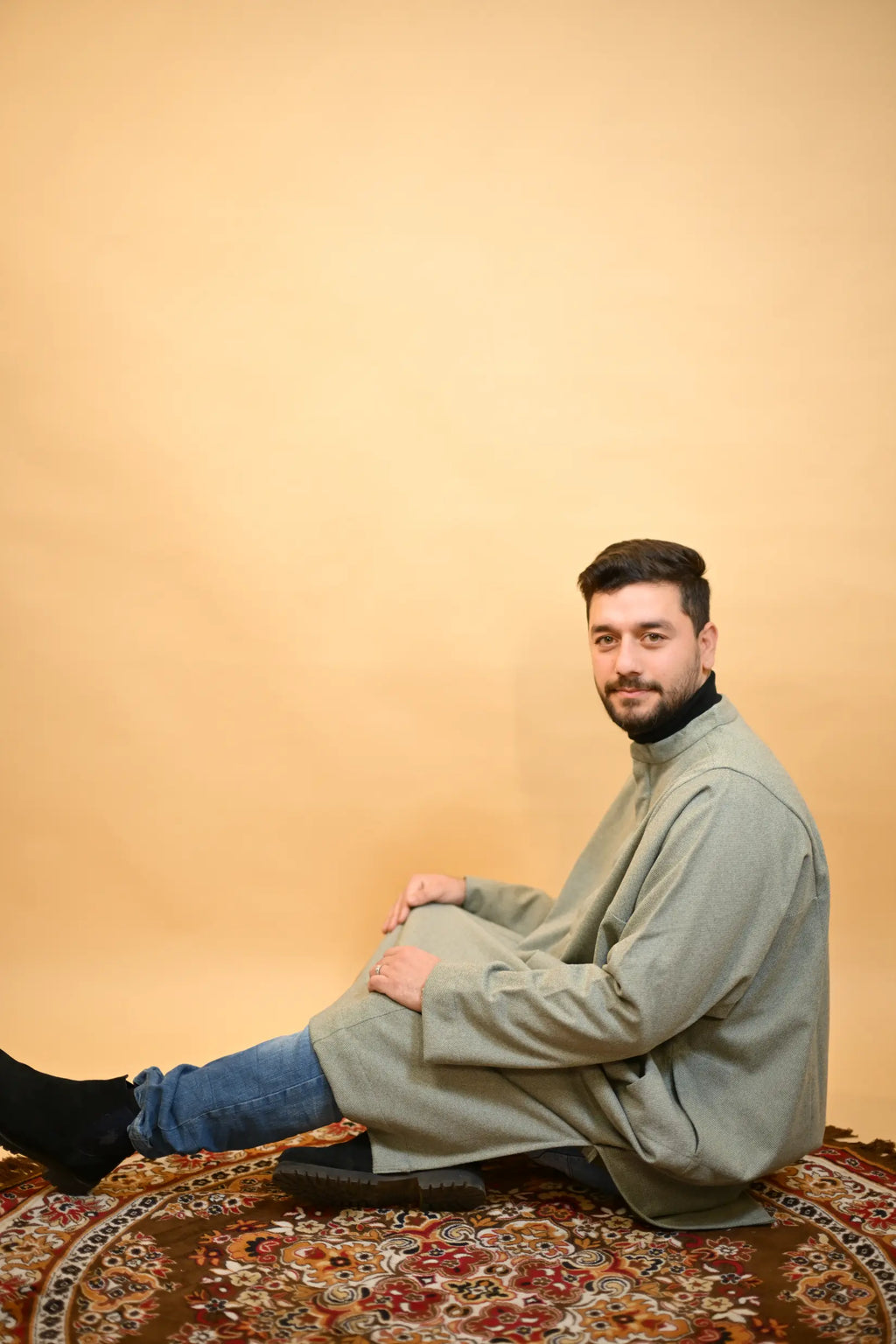 Green Herringbone Kashmiri Pheran