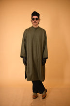 baraqah green micro check gents winter pheran 