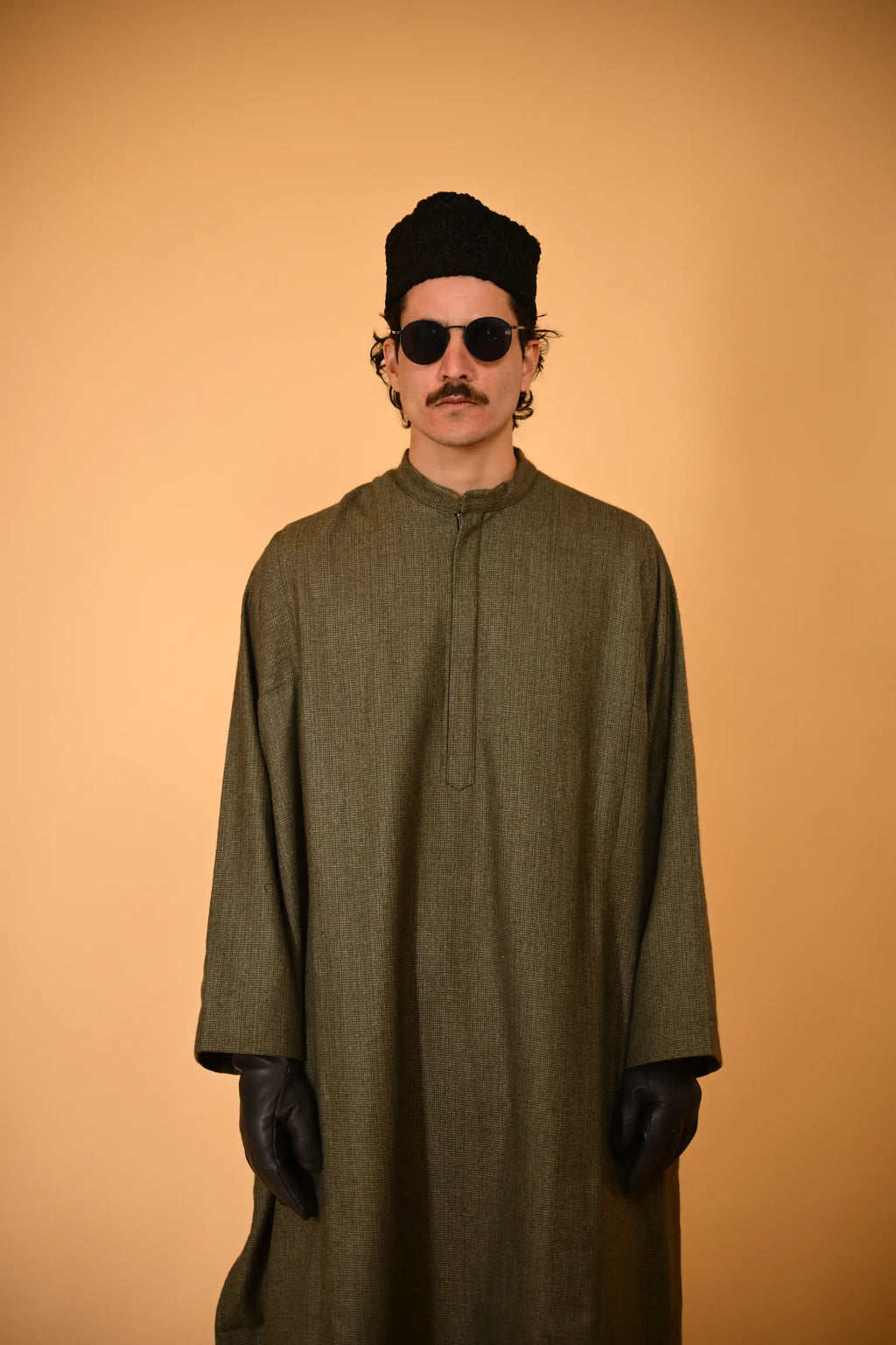 baraqah green micro check gents winter pheran 
