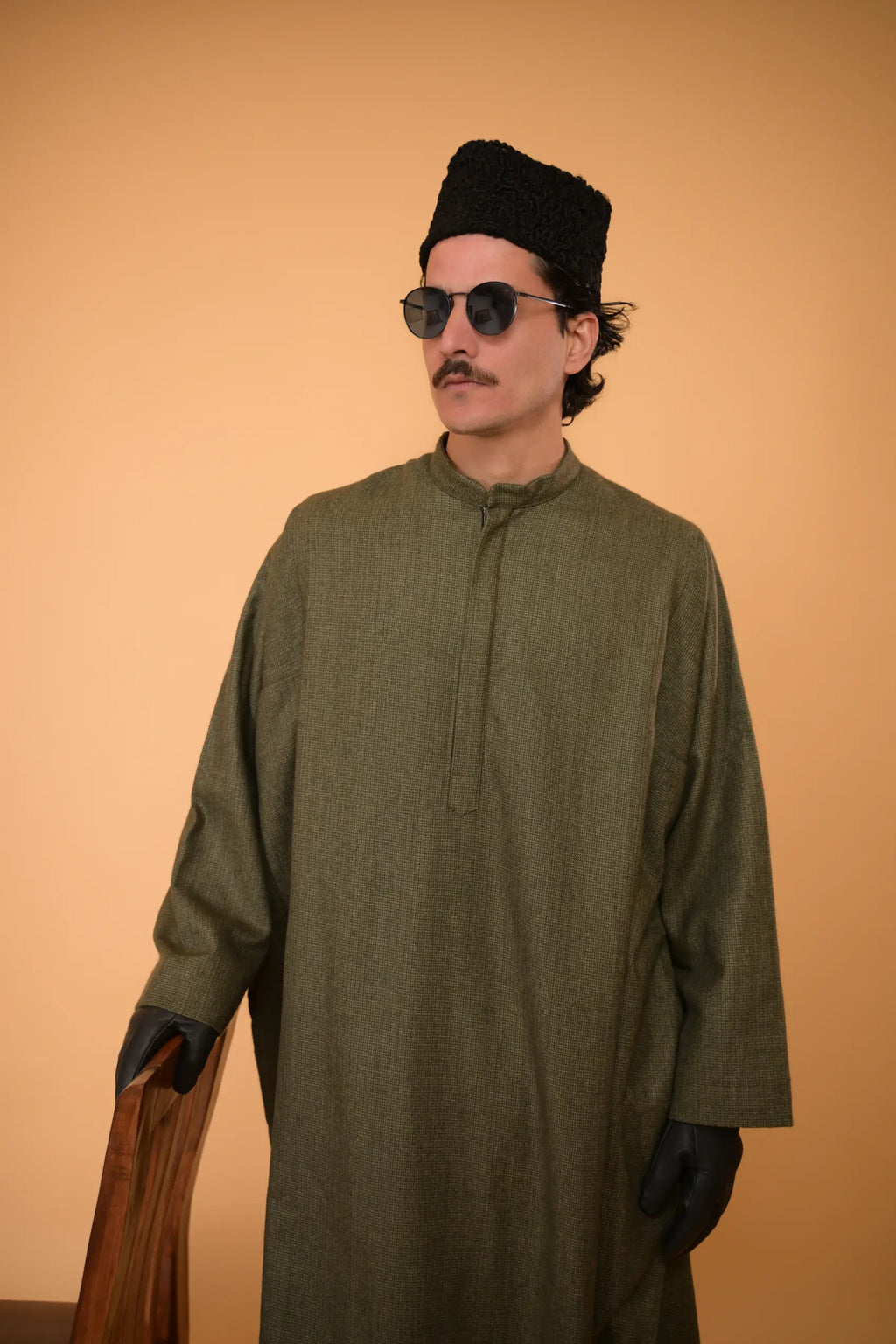 baraqah green micro check gents winter pheran 