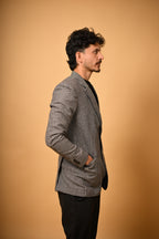 Grey With Black Mini Houndstooth Woollen Blazer