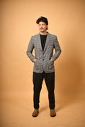 Grey With Black Mini Houndstooth Woollen Blazer