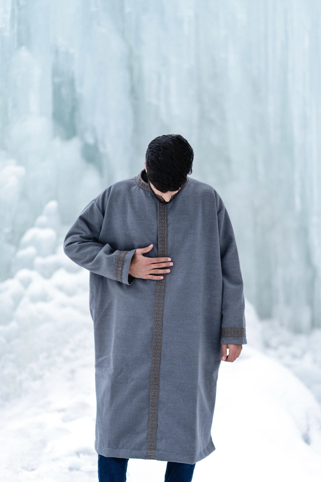 Light Grey Embroidered Closed Overcoat | Not A Pheran