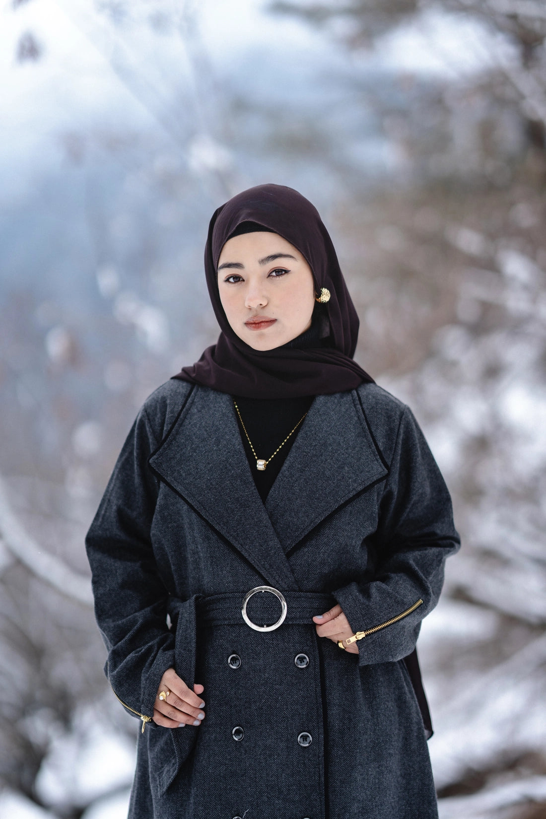 Grey Herringbone Coat Style Winter Abaya