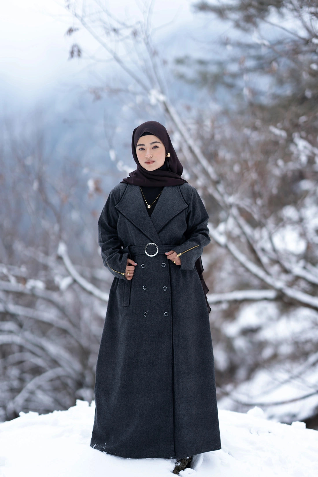 Grey Herringbone Coat Style Winter Abaya