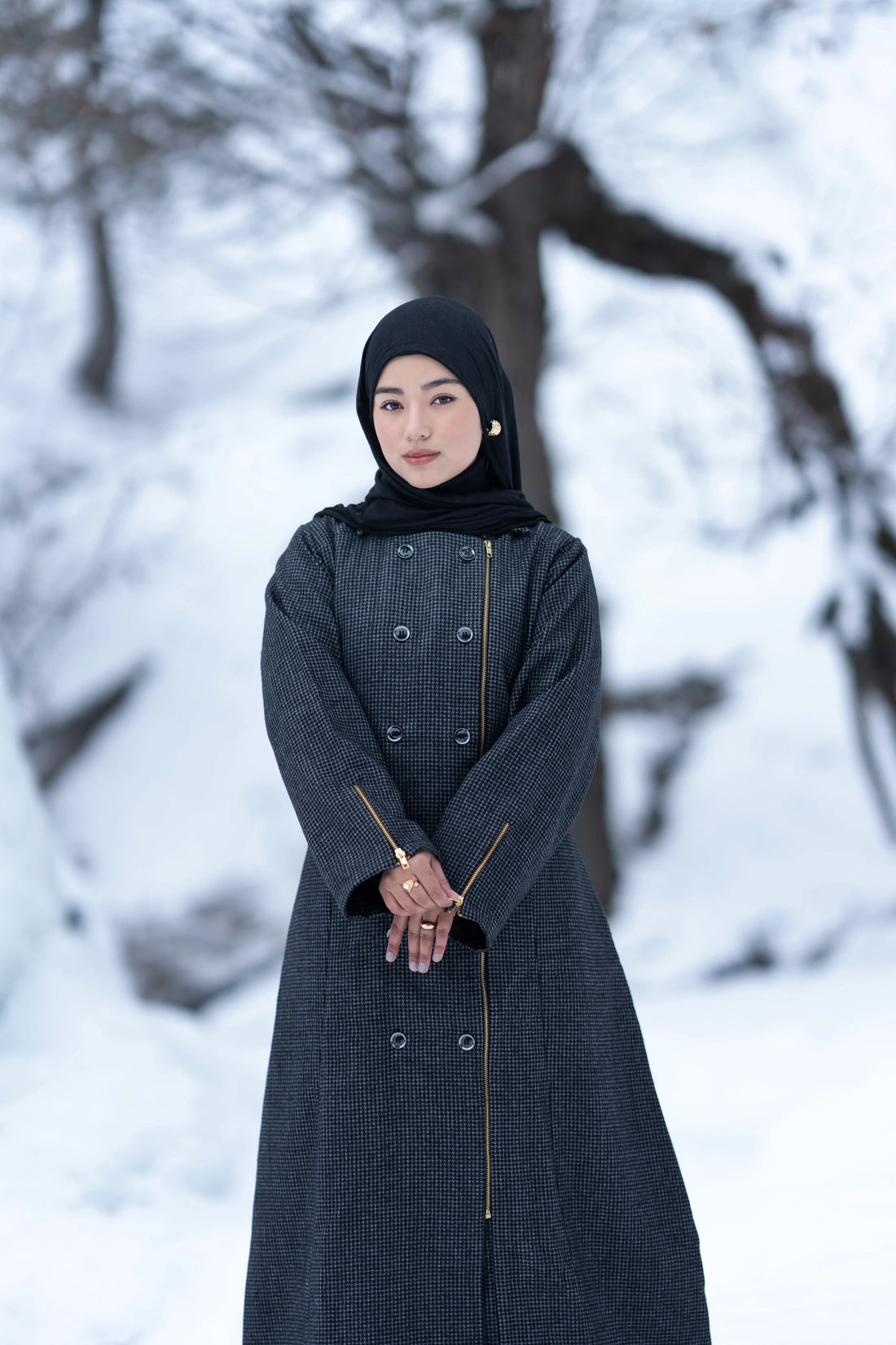 Grey Houndstooth Coat Style Winter Abaya