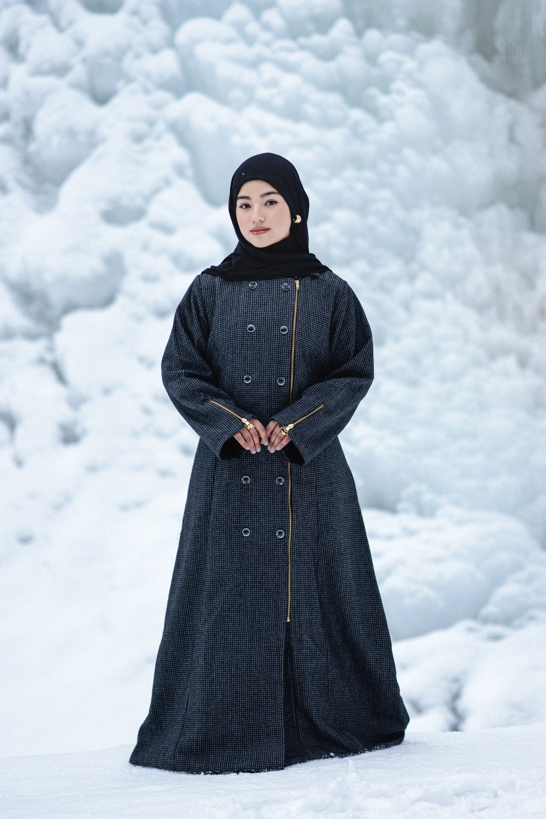 Grey Houndstooth Coat Style Winter Abaya