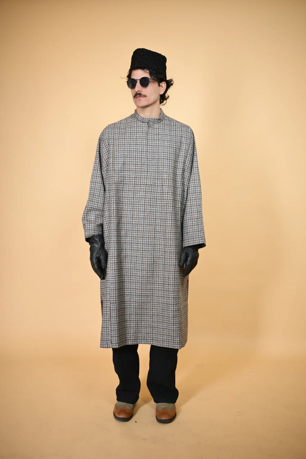 baraqah Grey Mist Plaid winter traditional Pheran For Men
