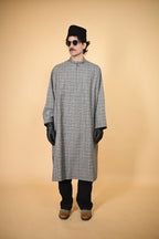 baraqah Grey Mist Plaid winter traditional Pheran For Men
