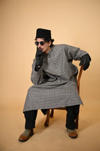 baraqah Grey Mist Plaid winter traditional Pheran For Men

