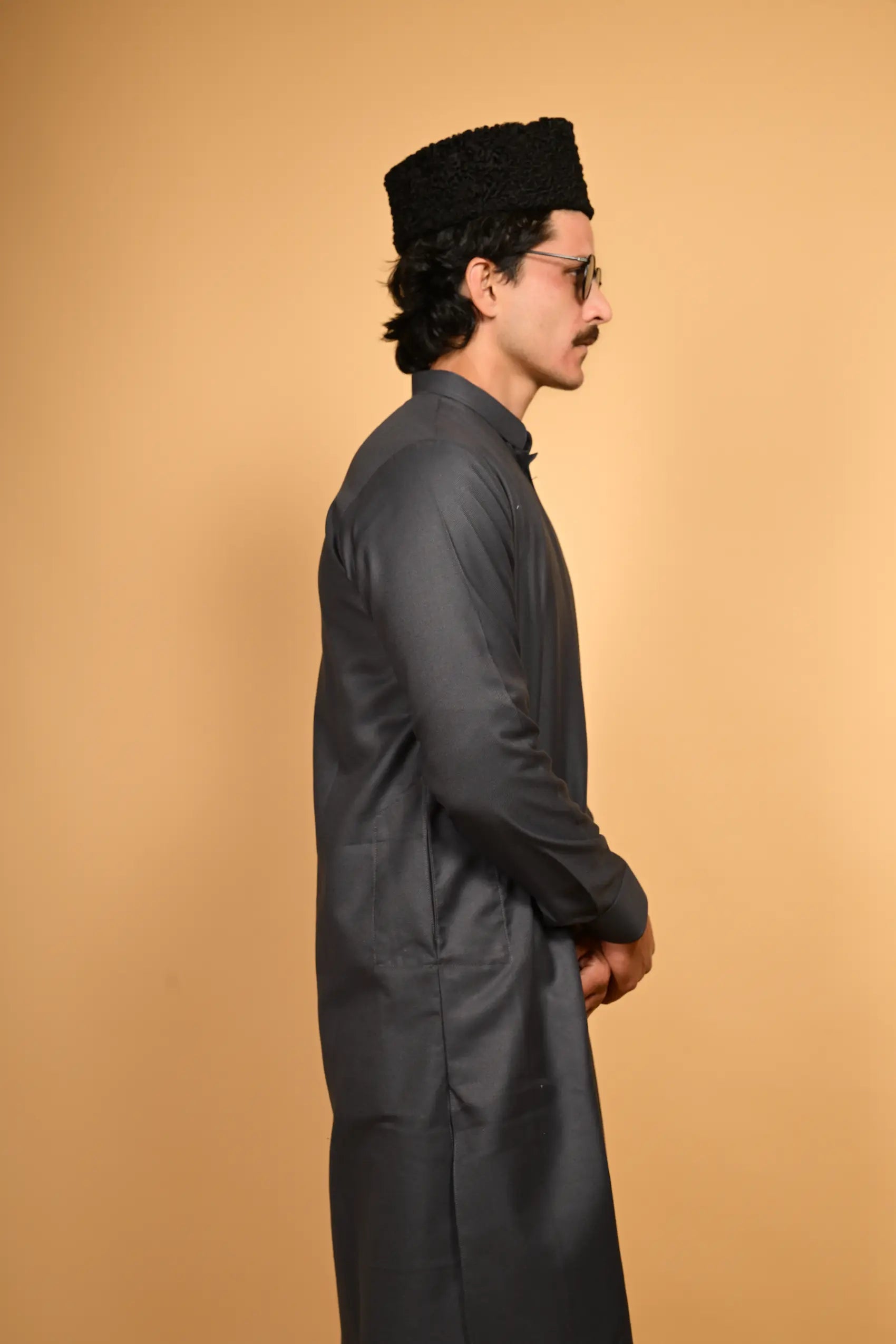 Pathan Greyish Blue Kameez Shalwar