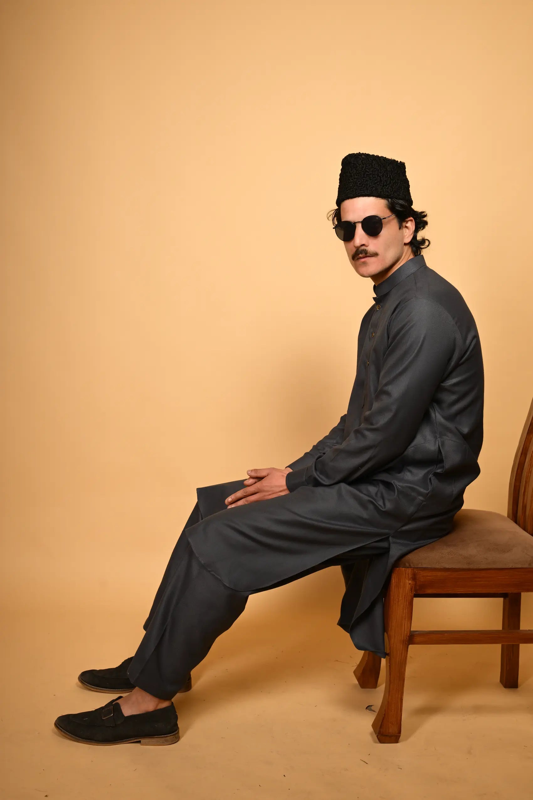 Pathan Greyish Blue Kameez Shalwar