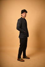 Black with White Micro Check Woollen Blazer