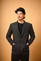 Black with White Micro Check Woollen Blazer