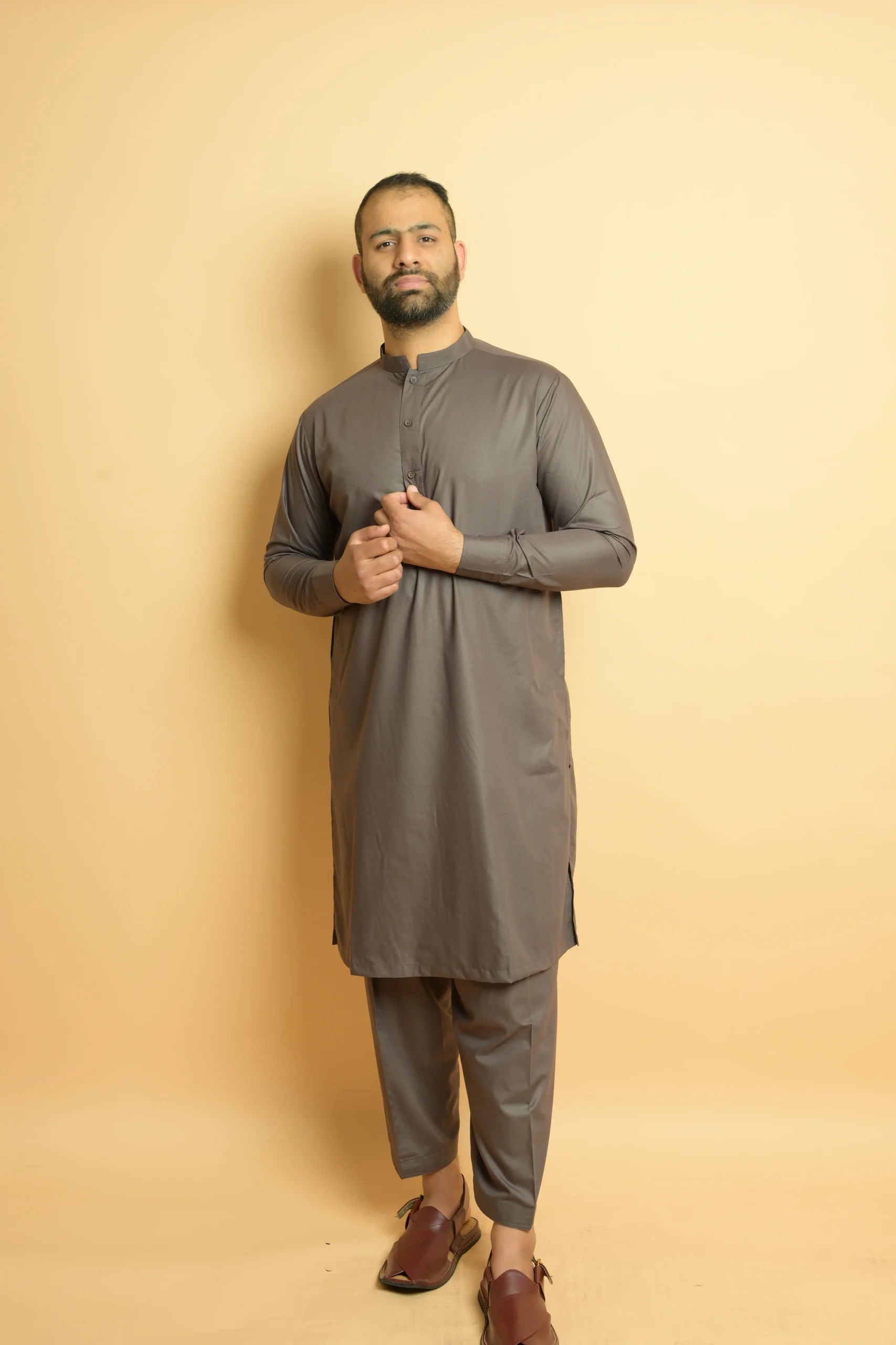 Greyish Brown Kameez Shalwar