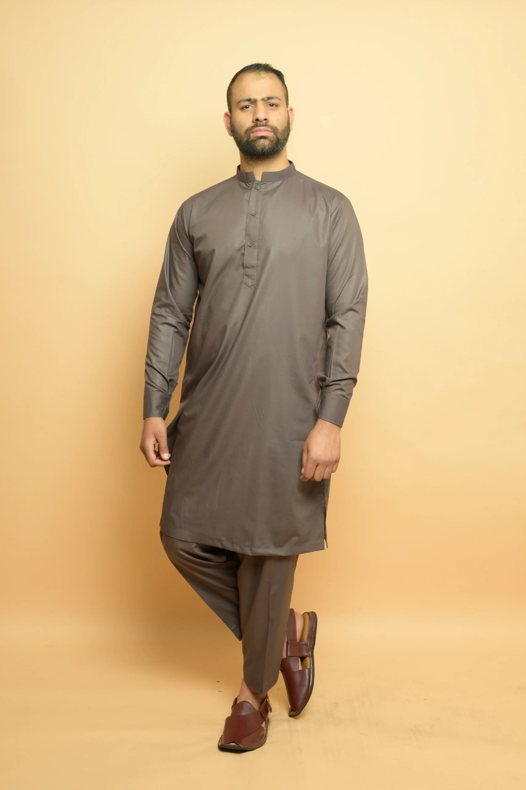 Greyish Brown Kameez Shalwar