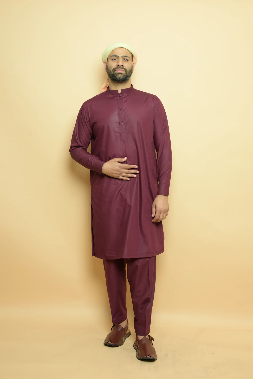 baraqah maroon color  summer kurta pajama for men