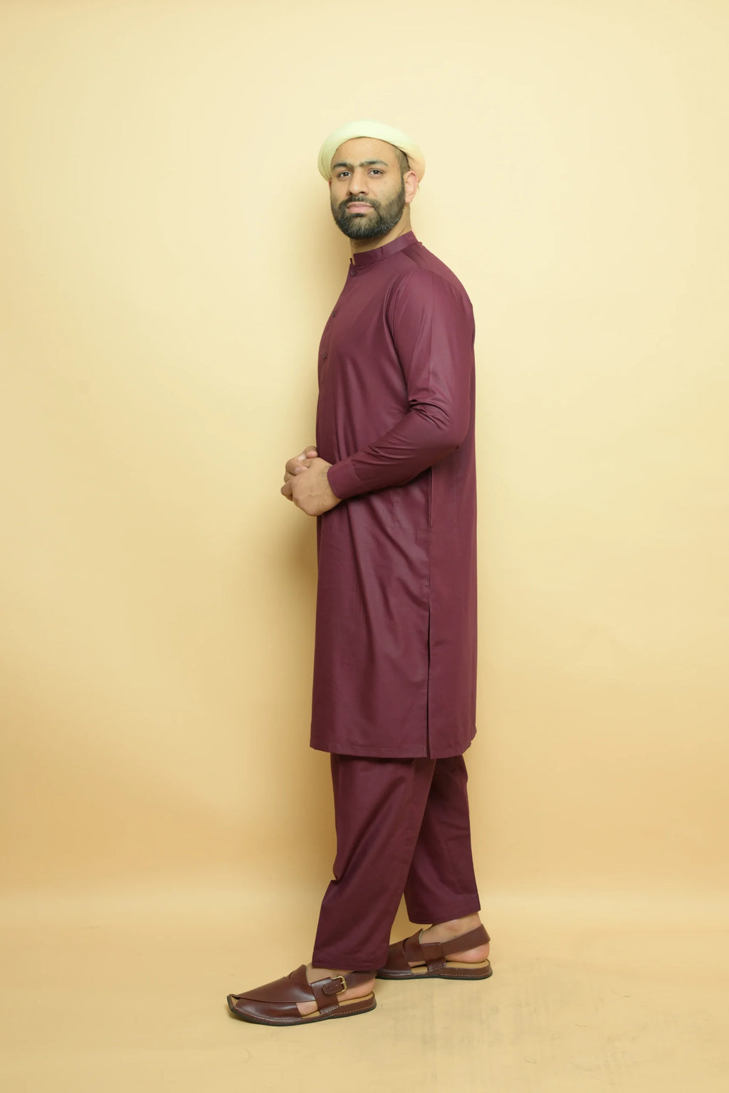 baraqah maroon color  summer kurta pajama for men
