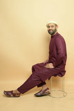 baraqah maroon color  summer kurta pajama for men