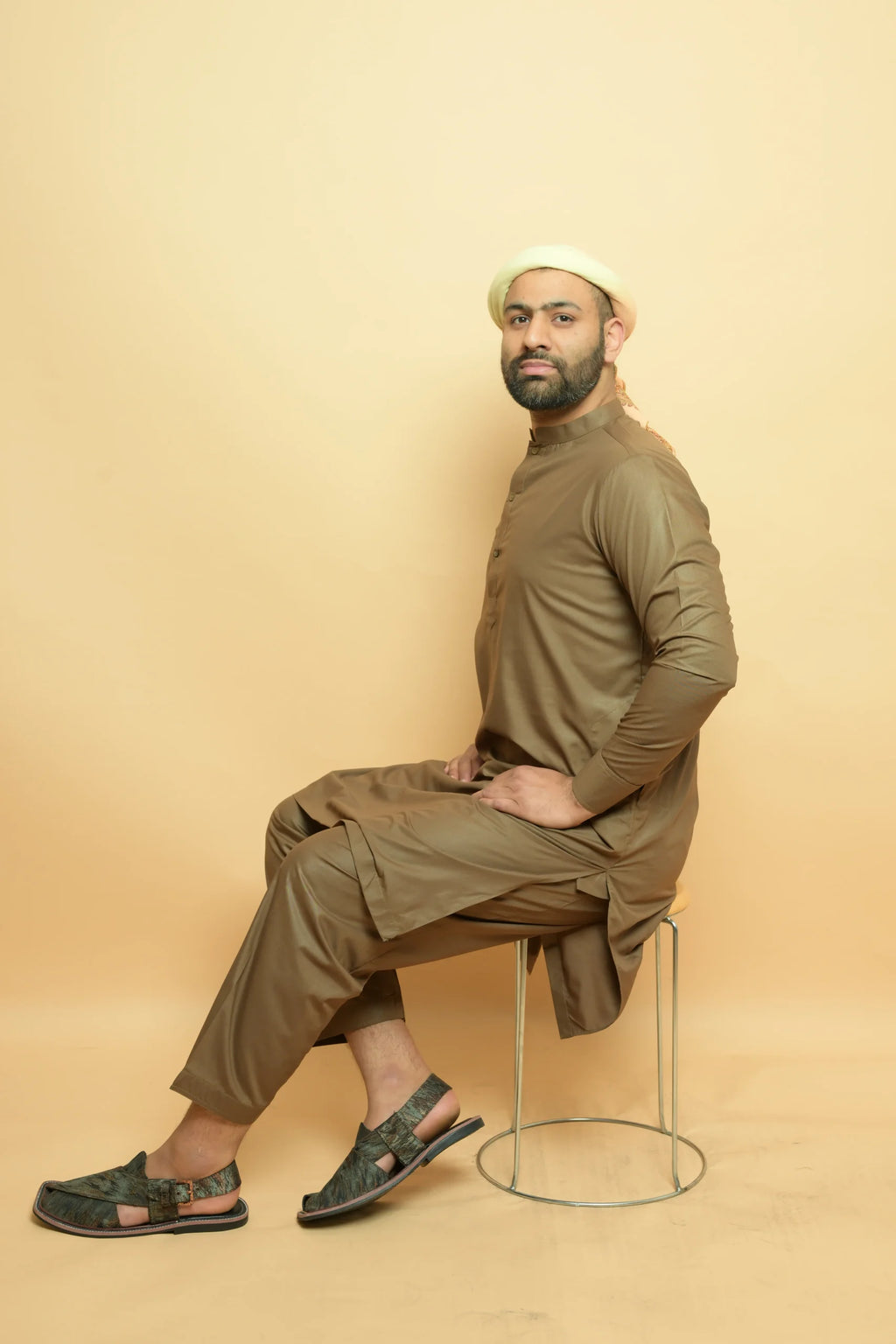 baraqah olive green summer kurta pajama for men