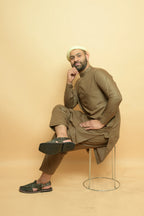 baraqah olive green summer kurta pajama for men
