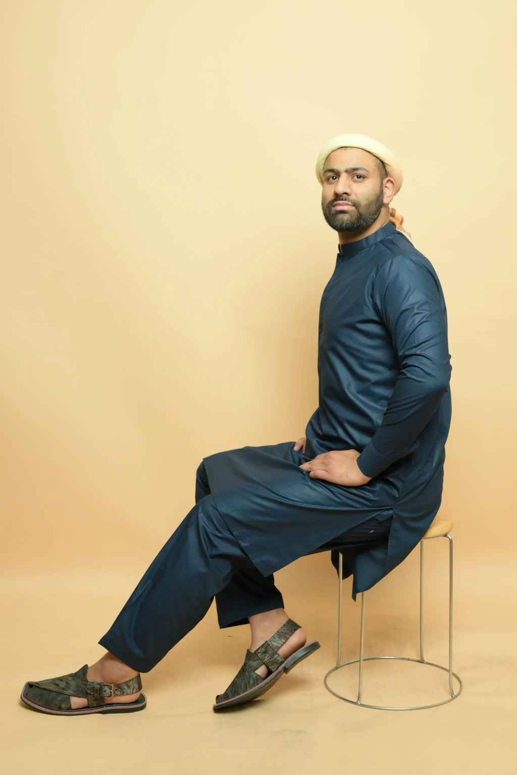 Steel Blue Kameez Shalwar