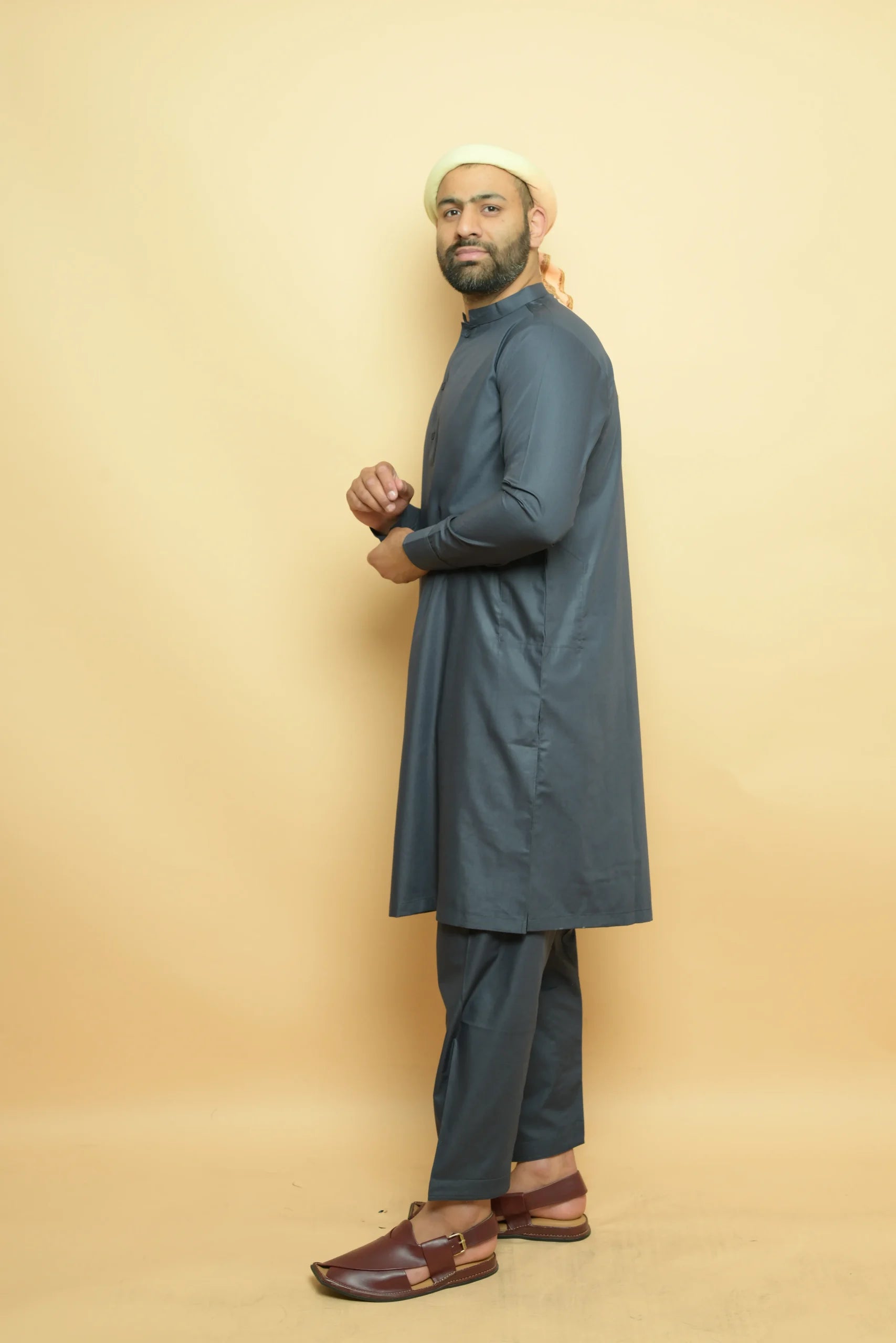 Dark Grey Kameez Shalwar
