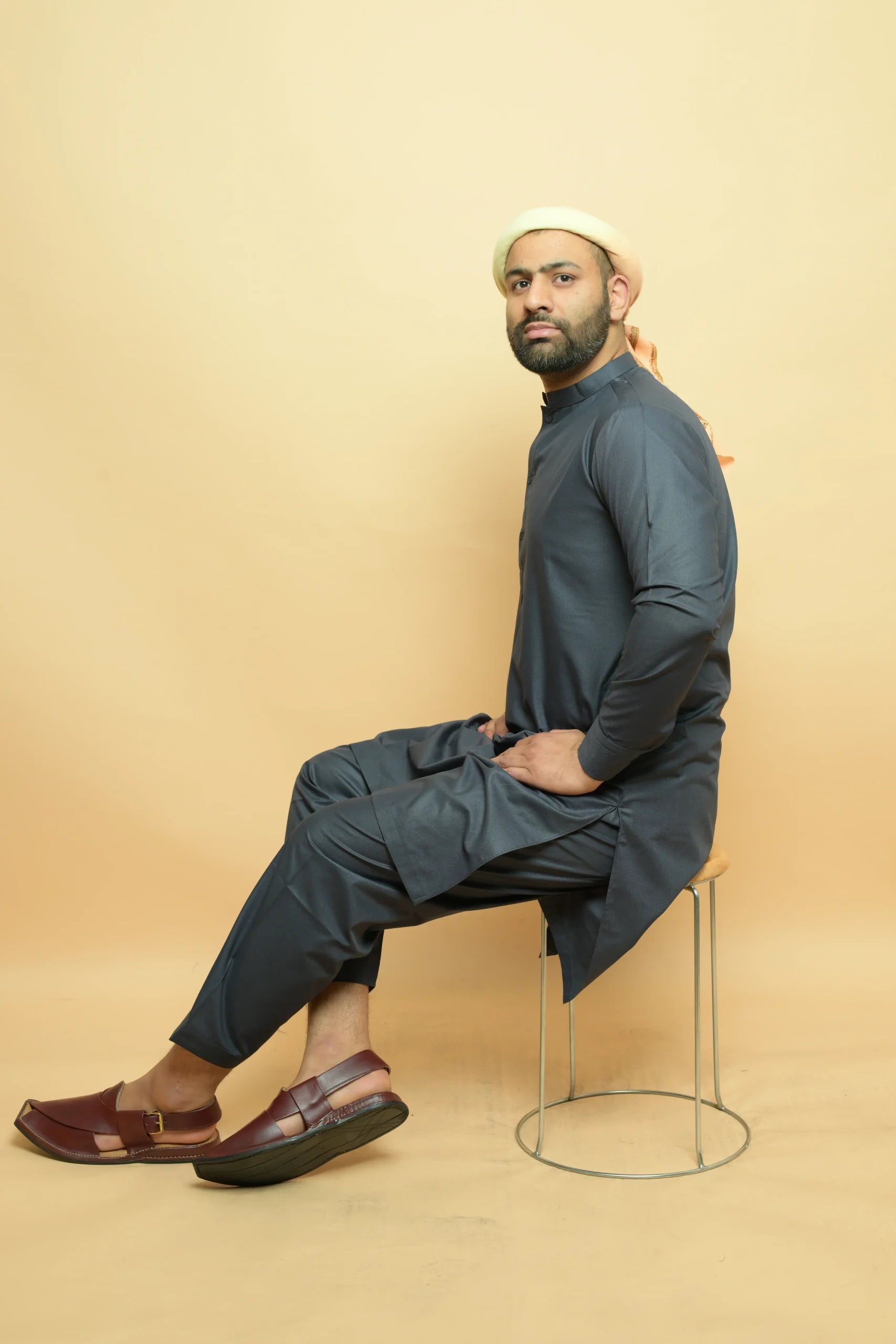 Dark Grey Kameez Shalwar