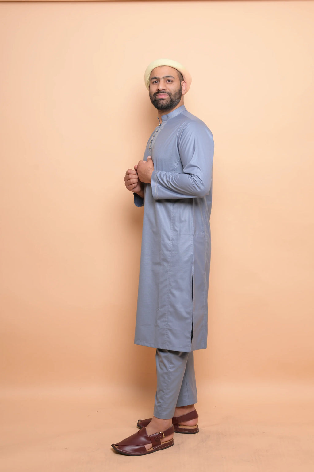 baraqah grey summer kurta pajama for men