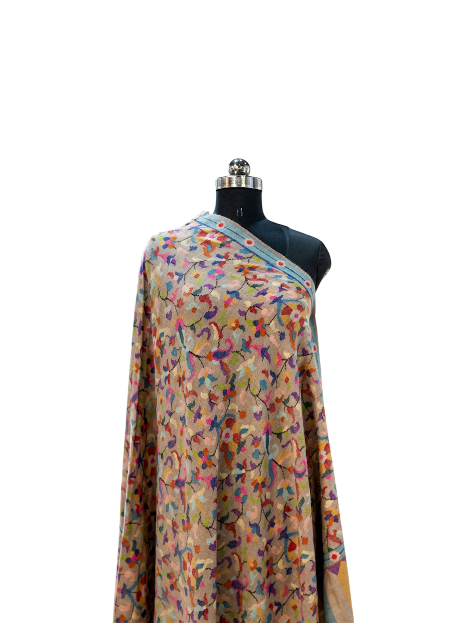 Pure Grey Kani Pashmina embroidered shawl