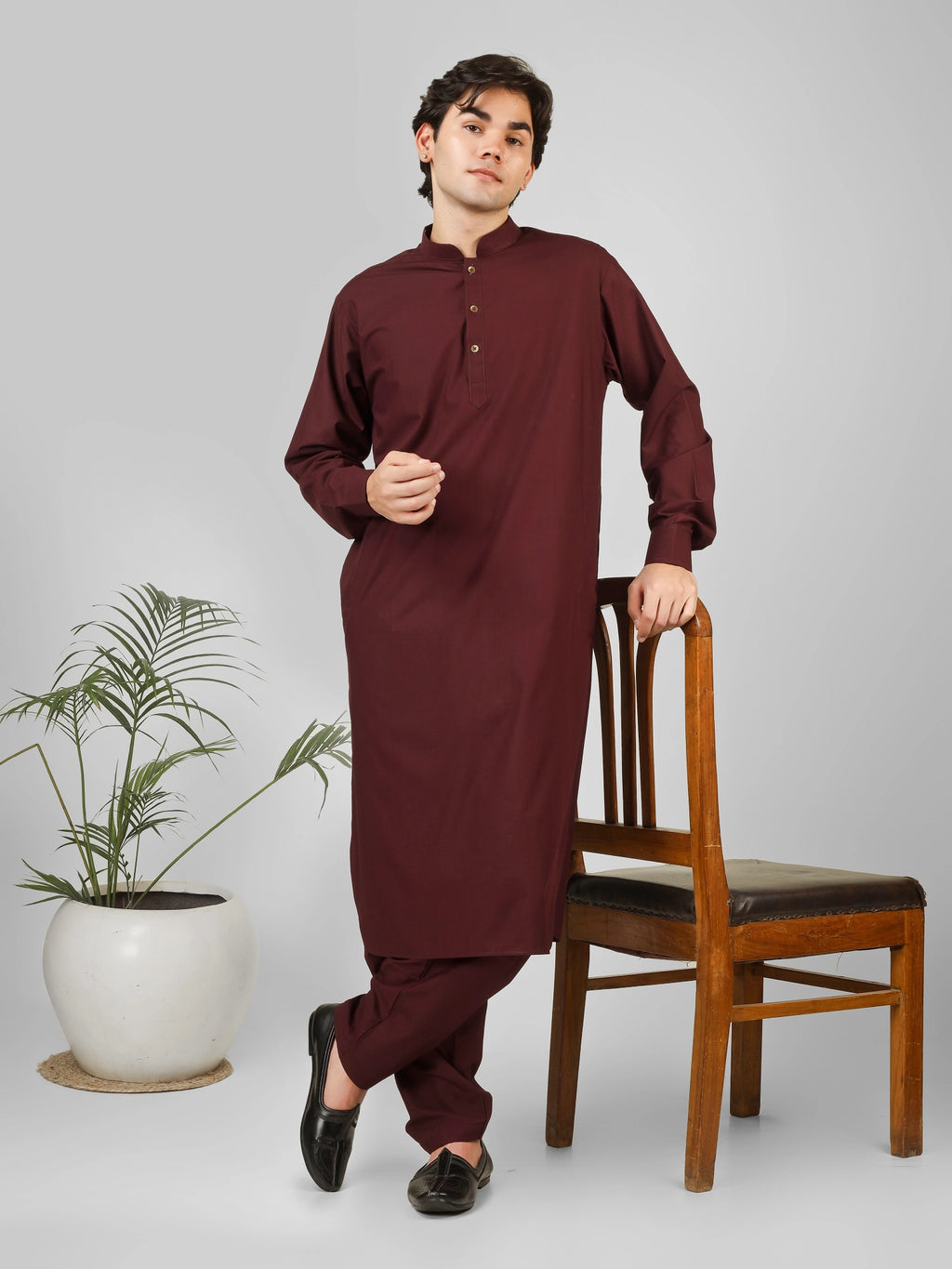 Rasheiq Maroon Kameez Shalwar