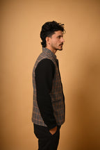 Brown with Black Glen Check Woollen Waistcoat