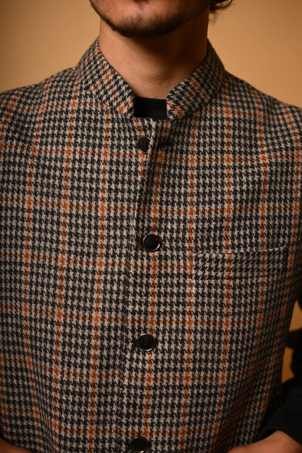 Brown with Black Glen Check Woollen Waistcoat